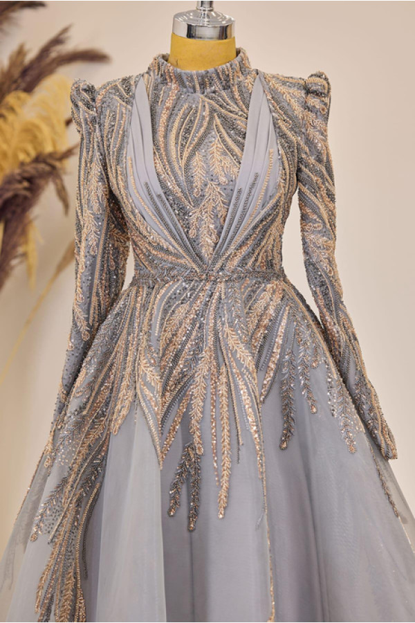 Kübra Tesettür Abiye Gri