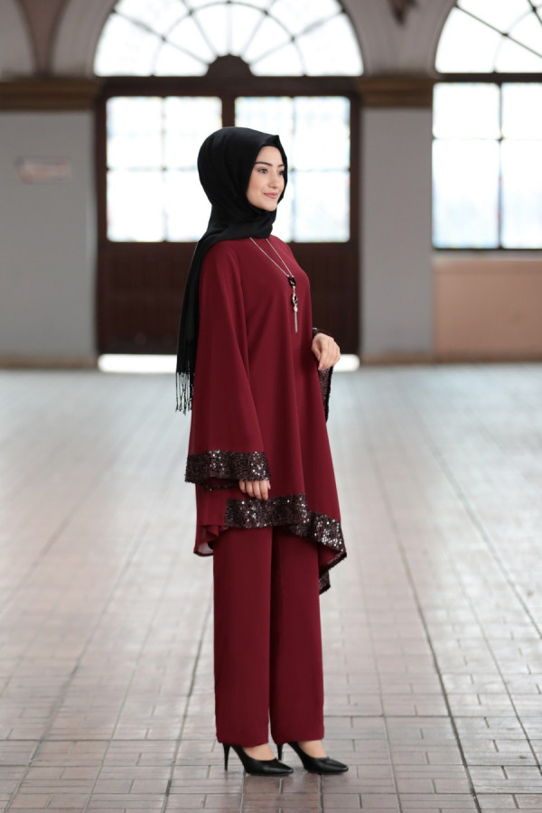 Işıl Tunik Pantolon Takım Bordo