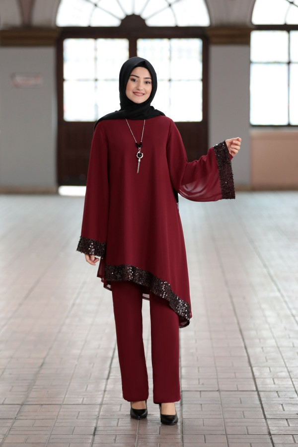 Işıl Tunik Pantolon Takım Bordo