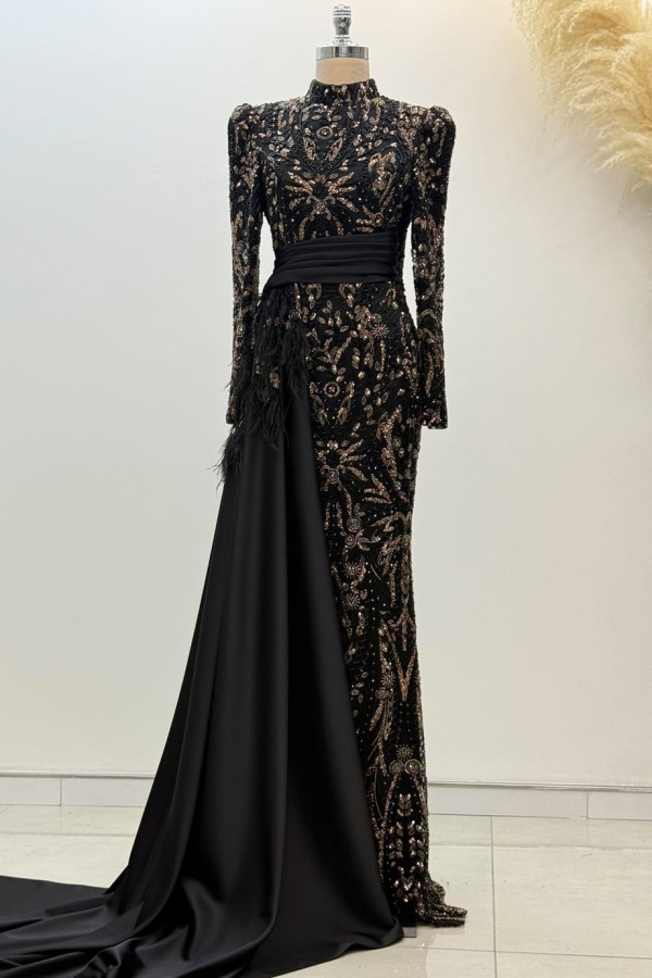 Alessa Tesettür Abiye Siyah Gold