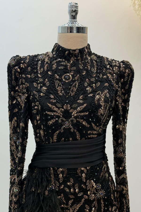 Alessa Tesettür Abiye Siyah Gold