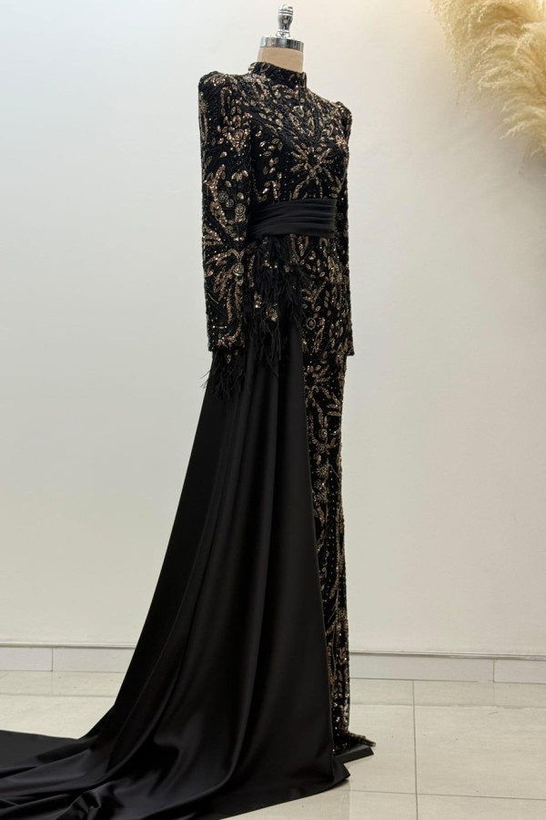 Alessa Tesettür Abiye Siyah Gold