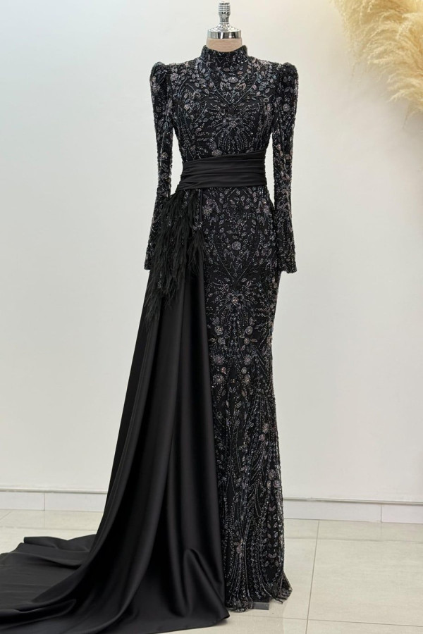 Alessa Tesettür Abiye Siyah Lila