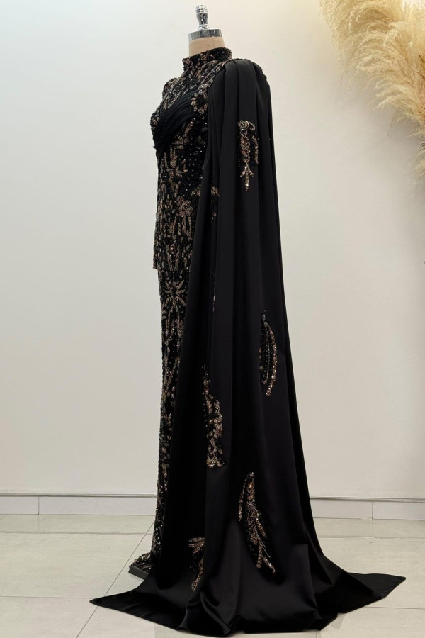 Berry Tesettür Abiye Siyah Gold