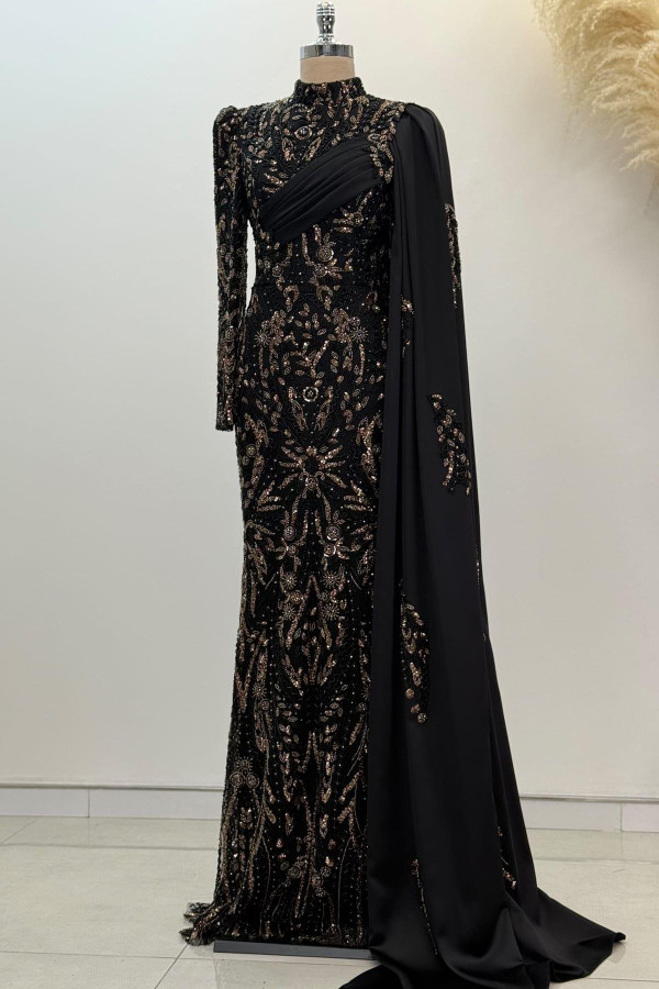 Berry Tesettür Abiye Siyah Gold