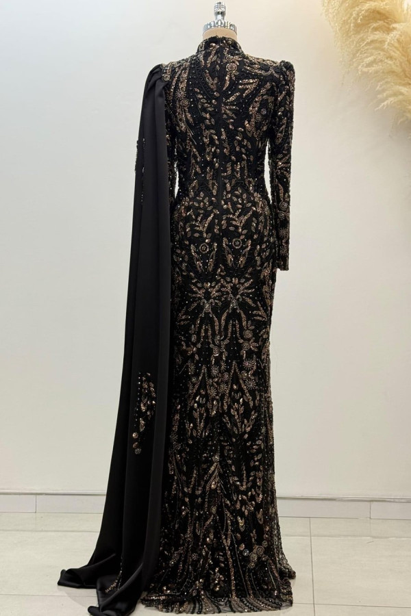 Berry Tesettür Abiye Siyah Gold