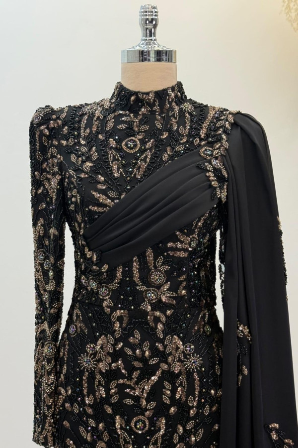 Berry Tesettür Abiye Siyah Gold