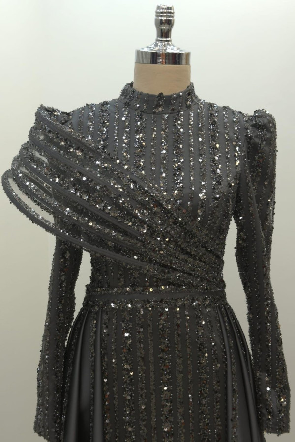 Elegance Tesettür Abiye Antrasit