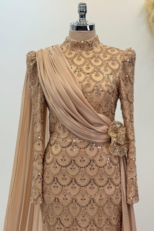 Milena Tesettür Abiye Gold