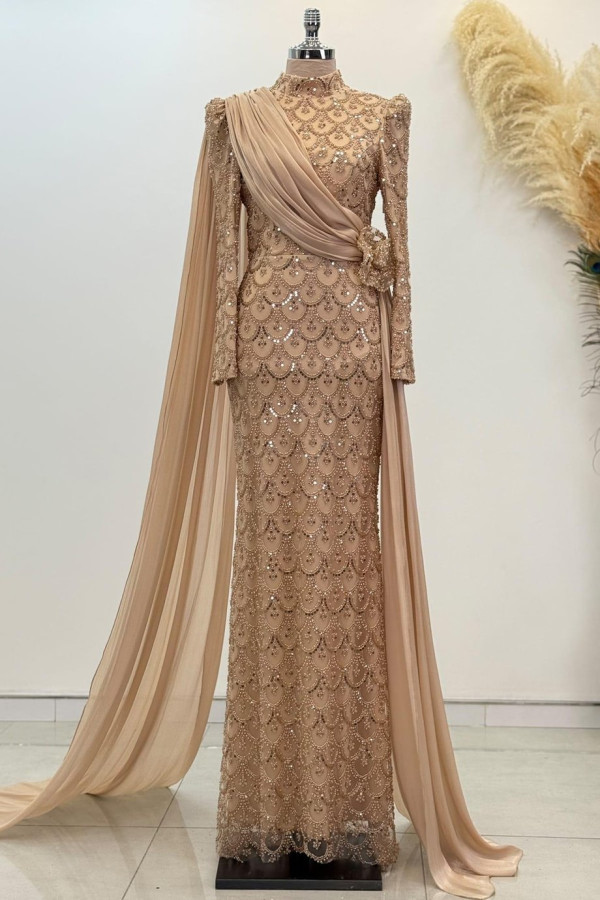 Milena Tesettür Abiye Gold