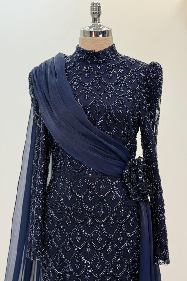 Milena Tesettür Abiye Lacivert