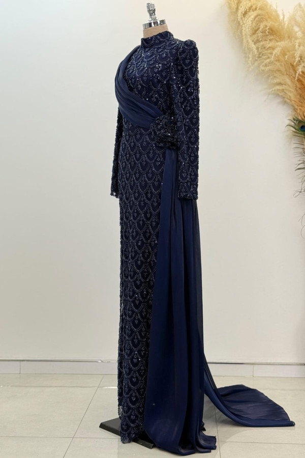 Milena Tesettür Abiye Lacivert