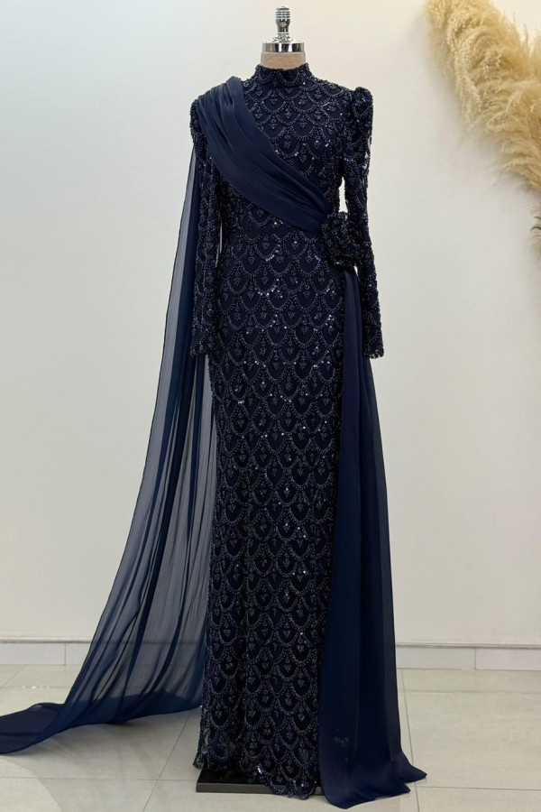 Milena Tesettür Abiye Lacivert