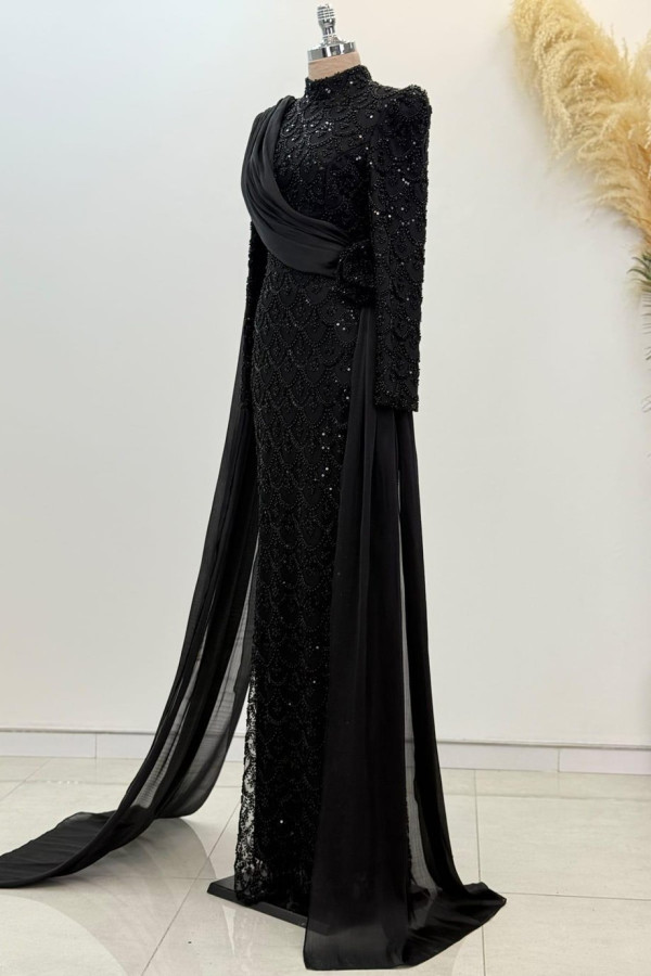 Milena Tesettür Abiye Siyah