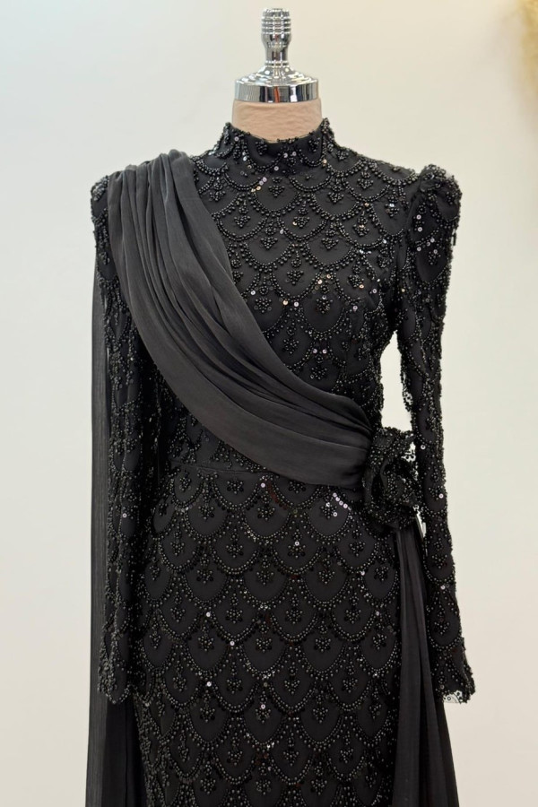 Milena Tesettür Abiye Siyah