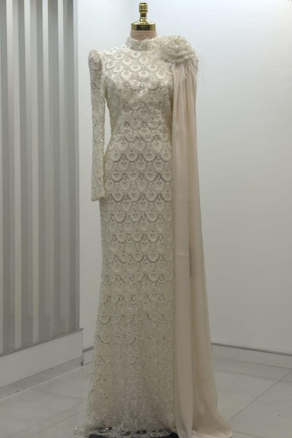 Saray Tesettür Abiye Bej