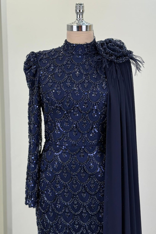 Saray Tesettür Abiye Lacivert