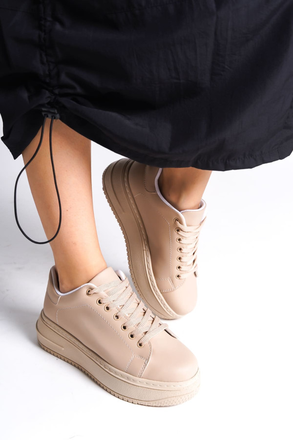 BIANA Bağcıklı Ortopedik Taban Kadın Sneaker Spor Ayakkabı - Ten