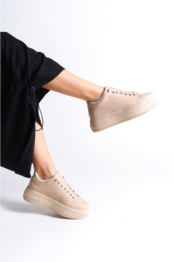 BIANA Bağcıklı Ortopedik Taban Kadın Sneaker Spor Ayakkabı - Ten