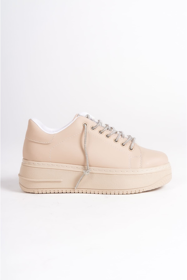 DELLA Bağcıklı Ortopedik Taban Taşlı Kadın Sneaker Spor Ayakkabı - Ten DELLA Bağcıklı Ortopedik Taban Taşlı Kadın Sneaker Spor Ayakkabı - Ten