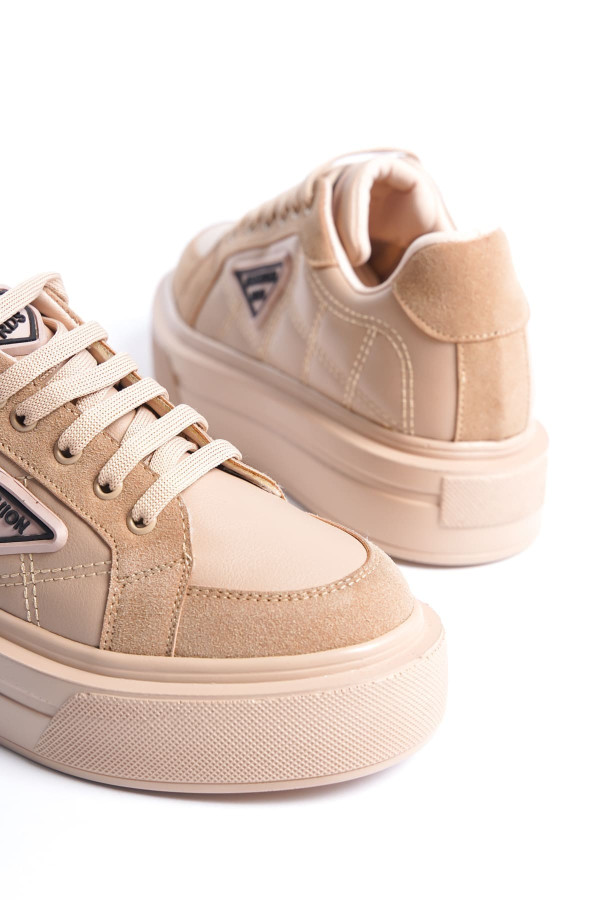 PRAG Bağcıklı Ortopedik Taban Desenli Kadın Sneaker Spor Ayakkabı - Ten PRAG Bağcıklı Ortopedik Taban Desenli Kadın Sneaker Spor Ayakkabı - Ten