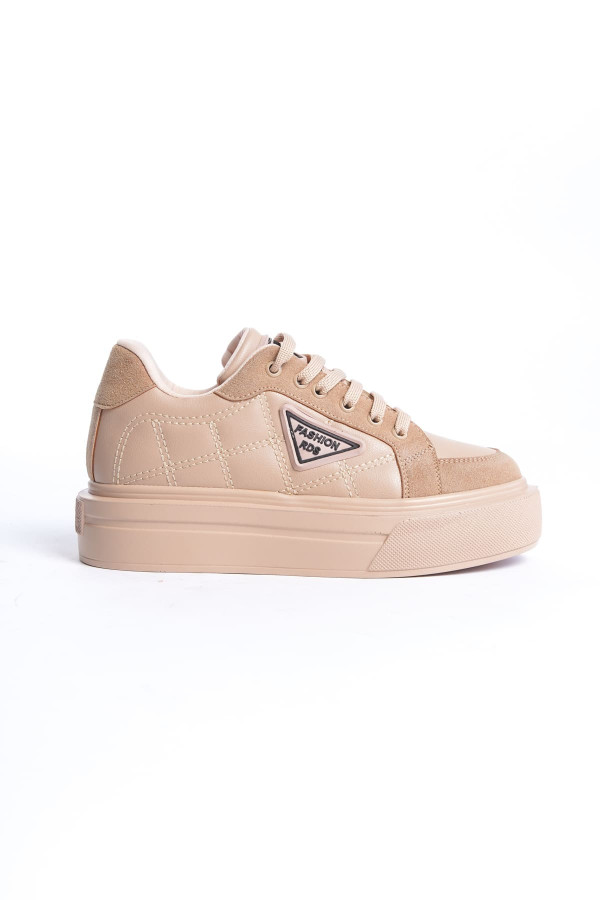 PRAG Bağcıklı Ortopedik Taban Desenli Kadın Sneaker Spor Ayakkabı - Ten PRAG Bağcıklı Ortopedik Taban Desenli Kadın Sneaker Spor Ayakkabı - Ten