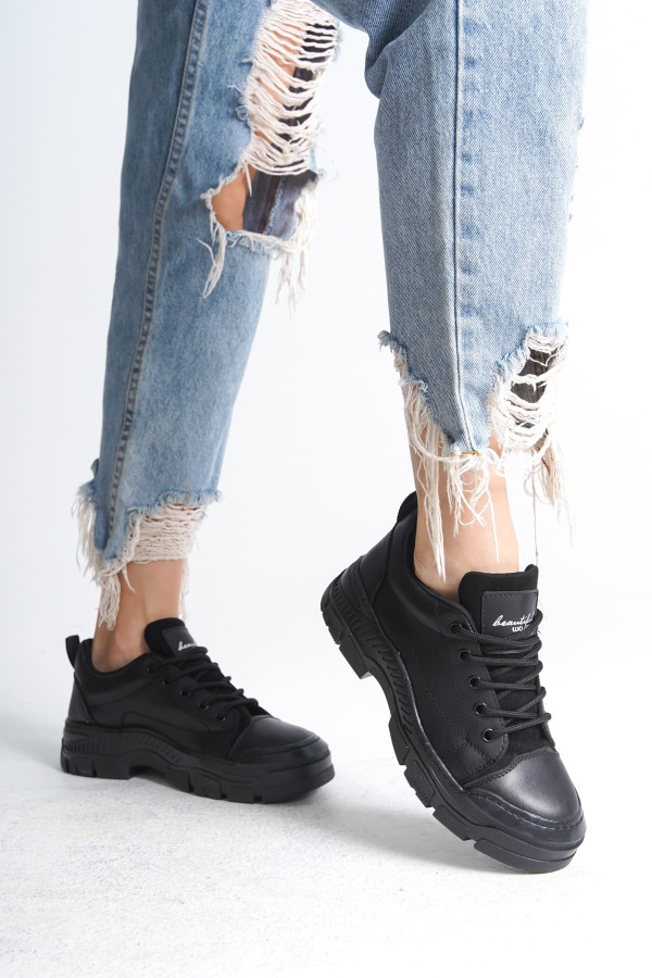 JANE Bağcıklı Ortopedik Taban Kadın Sneaker Spor Ayakkabı - Siyah JANE Bağcıklı Ortopedik Taban Kadın Sneaker Spor Ayakkabı - Siyah