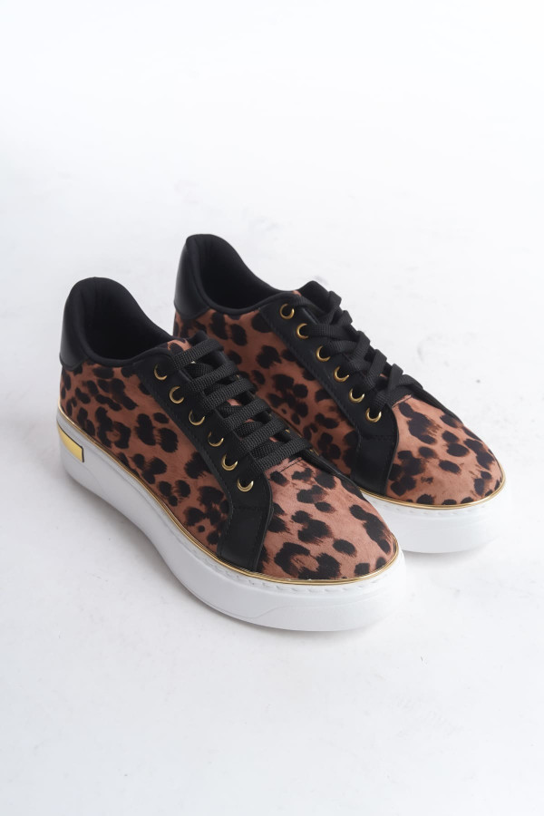 MINA Bağcıklı Ortopedik Taban Leopar Desenli Kadın Sneaker Spor Ayakkabı - Kahverengi MINA Bağcıklı Ortopedik Taban Leopar Desenli Kadın Sneaker Spor Ayakkabı - Kahverengi