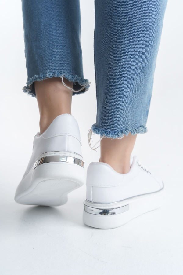 MINA Bağcıklı Ortopedik Taban Kadın Sneaker Spor Ayakkabı - Beyaz/Gümüş MINA Bağcıklı Ortopedik Taban Kadın Sneaker Spor Ayakkabı - Beyaz/Gümüş