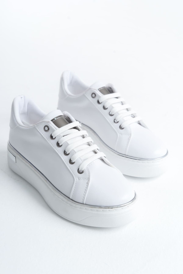 MINA Bağcıklı Ortopedik Taban Kadın Sneaker Spor Ayakkabı - Beyaz/Gümüş MINA Bağcıklı Ortopedik Taban Kadın Sneaker Spor Ayakkabı - Beyaz/Gümüş
