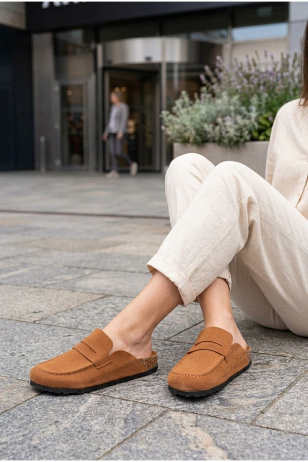 LUVRA Bağcıksız Hakiki Süet Deri Kadın Günlük Mantar Taban Loafer Klasik Ayakkabı - Taba LUVRA Bağcıksız Hakiki Süet Deri Kadın Günlük Mantar Taban Loafer Klasik Ayakkabı - Taba
