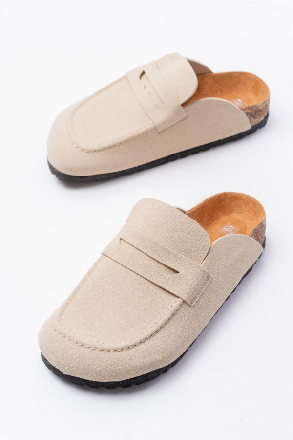 LUVRA Bağcıksız Hakiki Süet Deri Kadın Günlük Mantar Taban Loafer Klasik Ayakkabı - Krem LUVRA Bağcıksız Hakiki Süet Deri Kadın Günlük Mantar Taban Loafer Klasik Ayakkabı - Krem