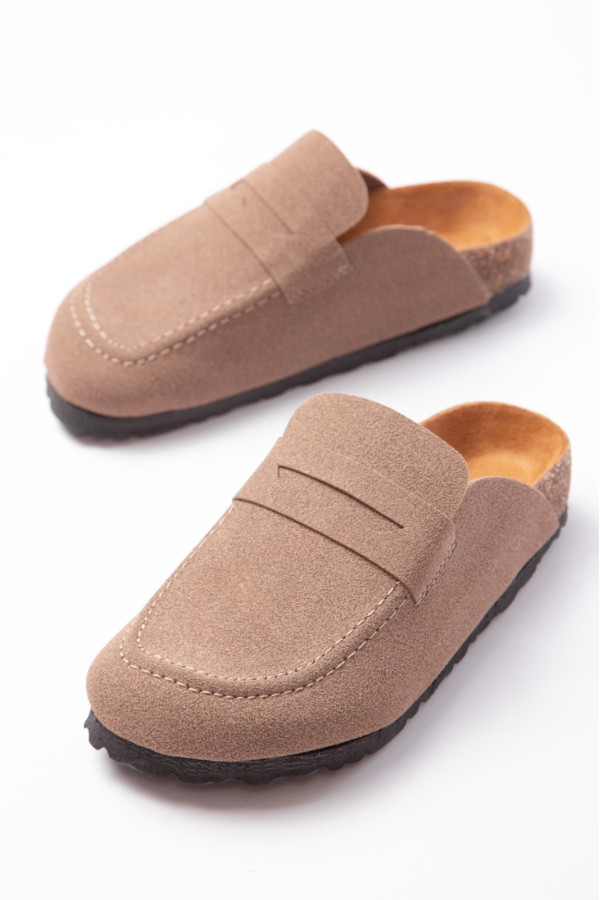 LUVRA Bağcıksız Hakiki Süet Deri Kadın Günlük Mantar Taban Loafer Klasik Ayakkabı - Bej LUVRA Bağcıksız Hakiki Süet Deri Kadın Günlük Mantar Taban Loafer Klasik Ayakkabı - Bej