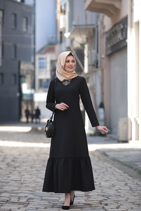 Orkide Fırfırlı Elbise Siyah Orkide Fırfırlı Elbise Siyah