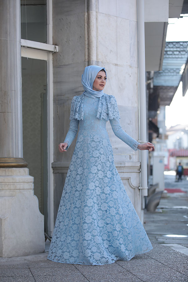 Dantel Yaşam Elbise Mavi