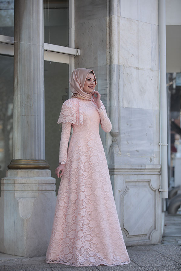 Dantel Yaşam Elbise Pudra