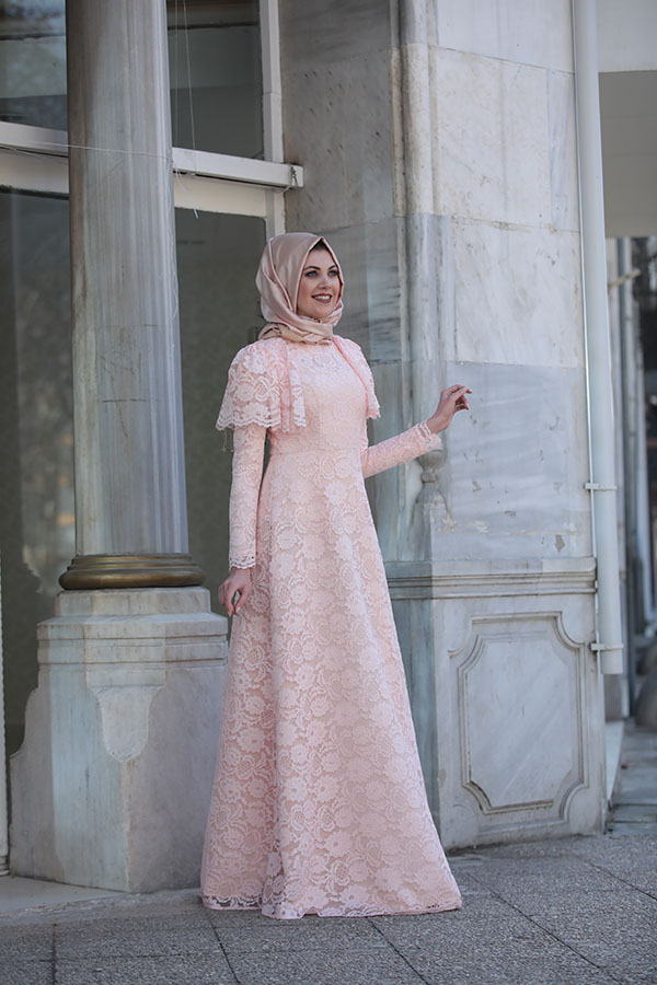 Dantel Yaşam Elbise Pudra