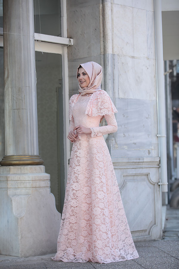 Dantel Yaşam Elbise Pudra