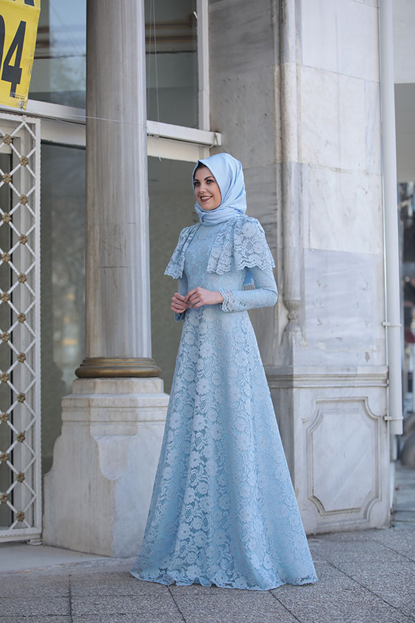Dantel Yaşam Elbise Mavi