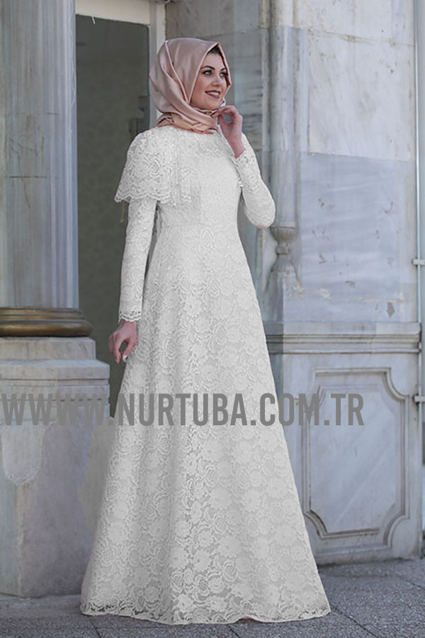 Dantel Yaşam Elbise Ekru