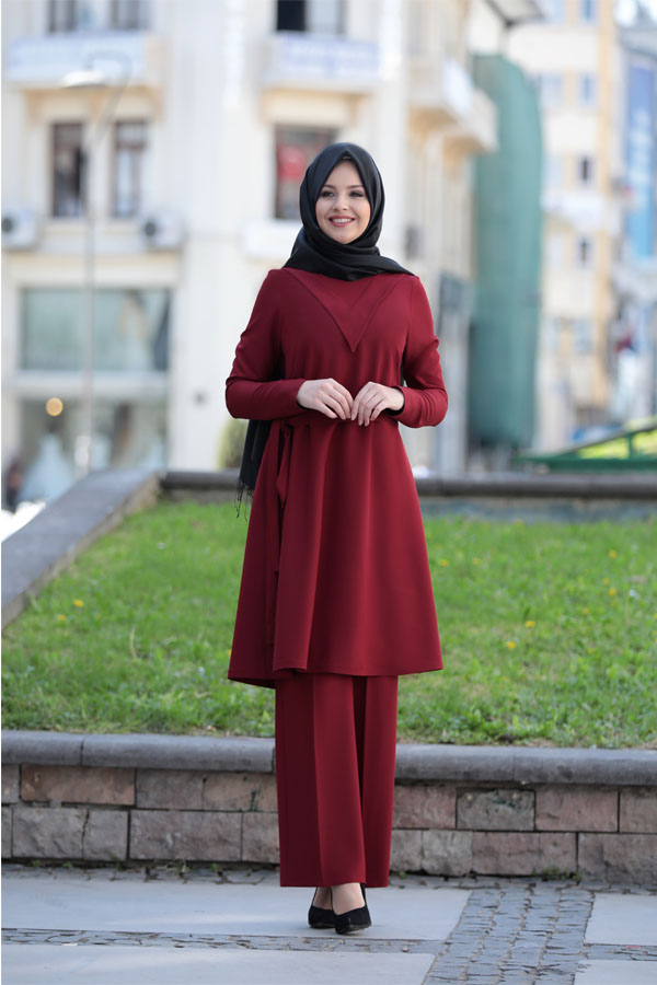 Ahenk Tunik Pantolon Takım Bordo