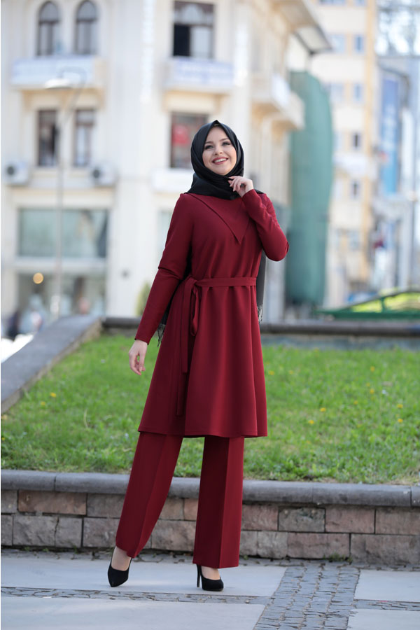 Ahenk Tunik Pantolon Takım Bordo