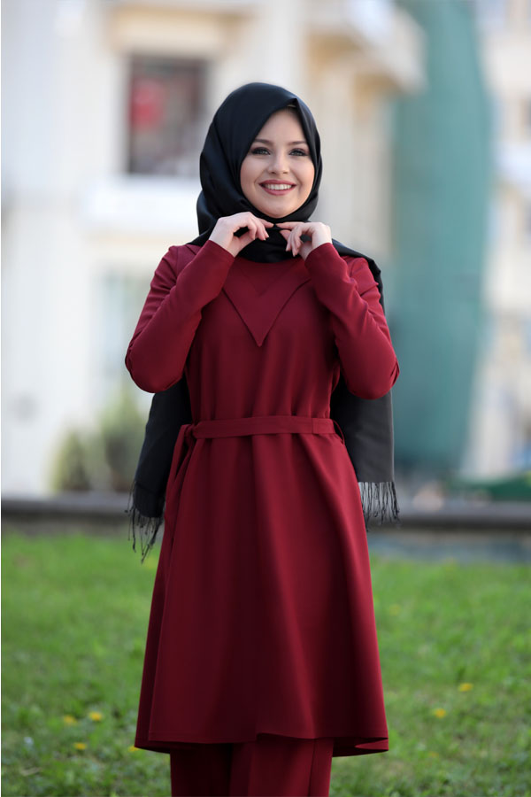 Ahenk Tunik Pantolon Takım Bordo Ahenk Tunik Pantolon Takım Bordo