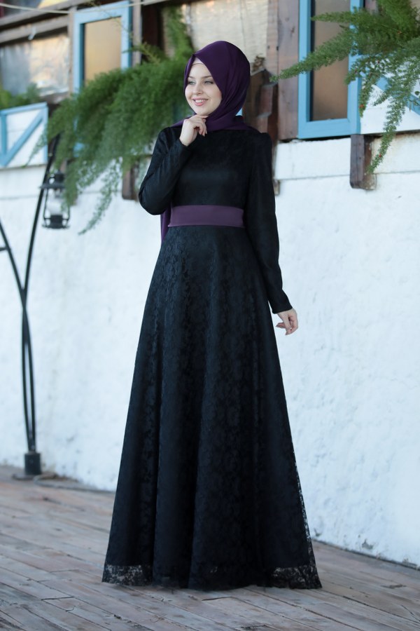 Asil Dantel Elbise Siyah