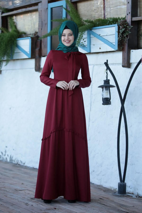Fularlı Elbise Bordo Fularlı Elbise Bordo