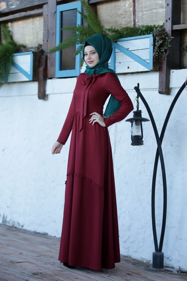 Fularlı Elbise Bordo Fularlı Elbise Bordo
