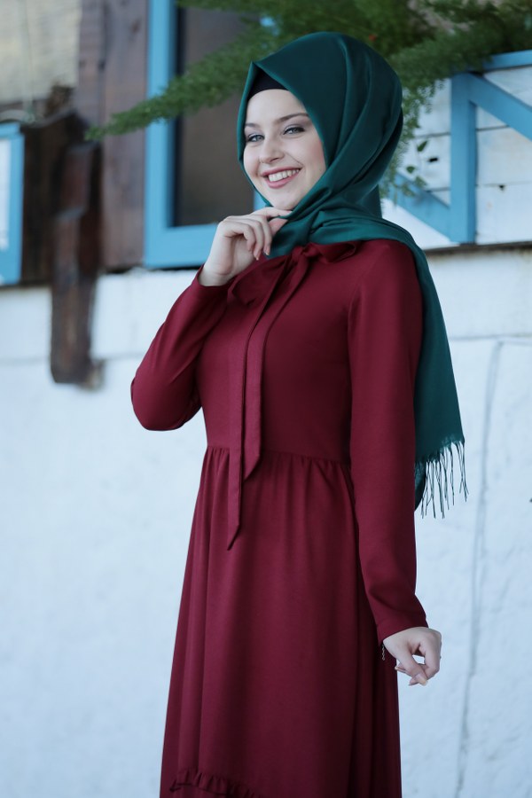 Fularlı Elbise Bordo Fularlı Elbise Bordo